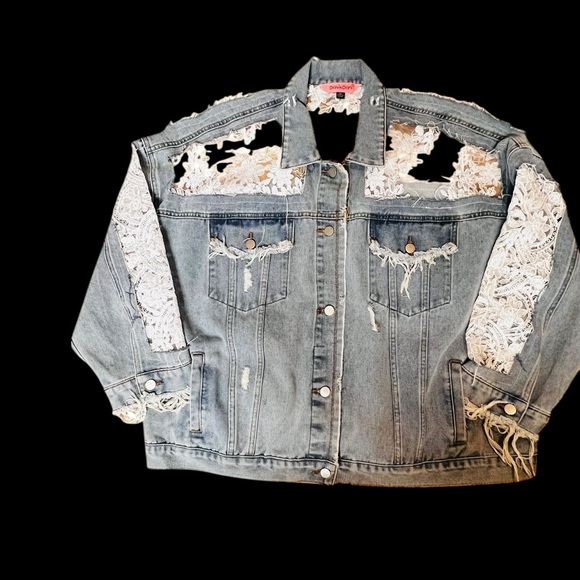 DAVI & DANI Denim Jacket with Lace Detail - Picture 7 of 9